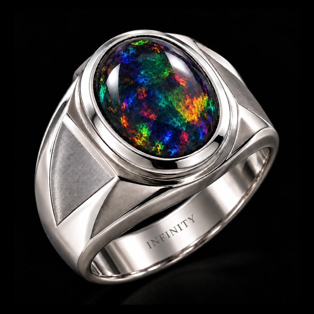 Eclipse Black Opal Signet Ring